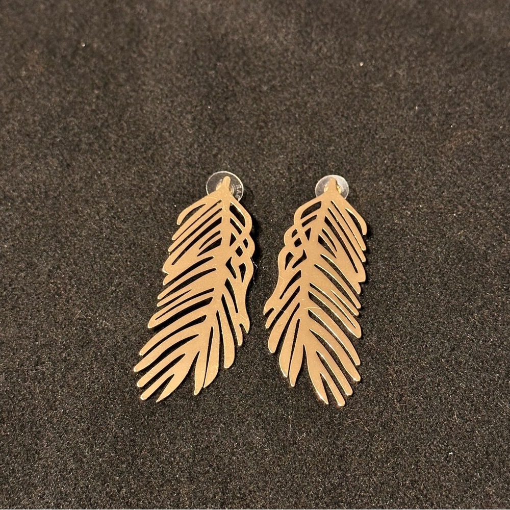 Golden Feather Metal Earrings